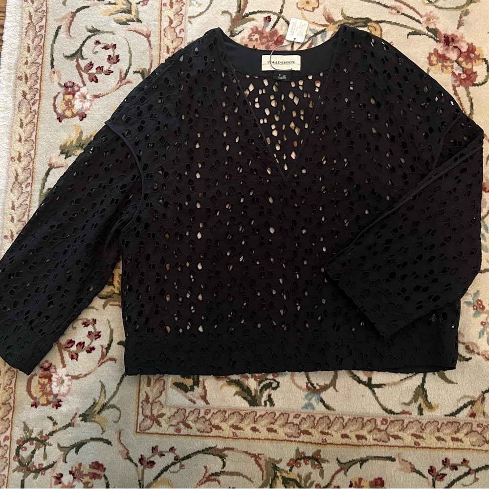 By Malene Birger black cutout cotton and silk blouse (NWT)